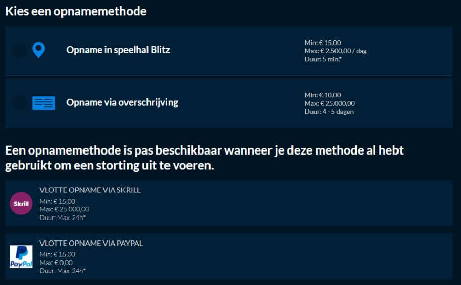 Geld afhalen van Blitz online