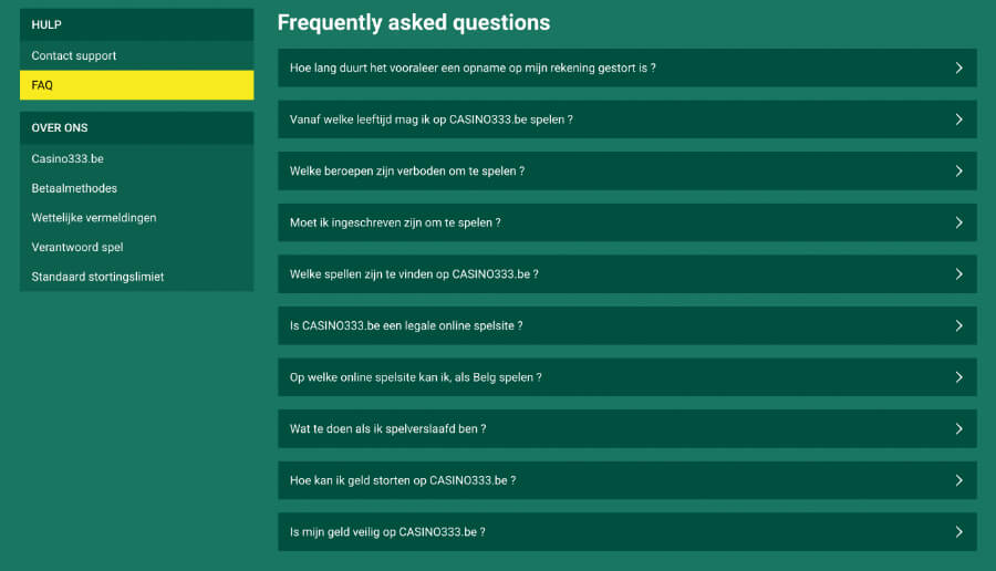 FAQ's van Casino333