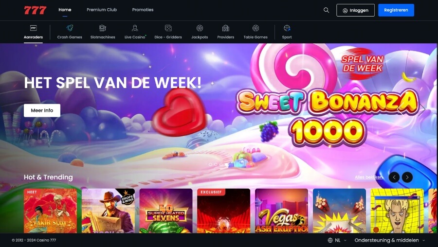 Homepage van Casino777.be