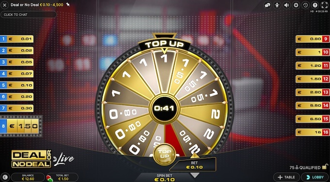 Deal or No Deal Live: verhoog het prijzengeld met het Top Up Wheel Tussenronde Deal or No Deal Live