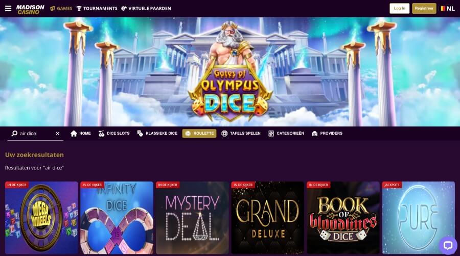 Homepage van Madison Casino
