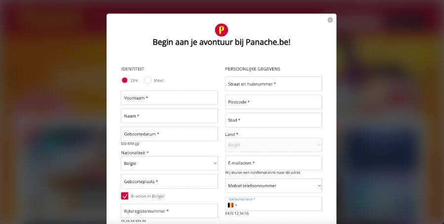 Account aanmaken bij Panaché Casino